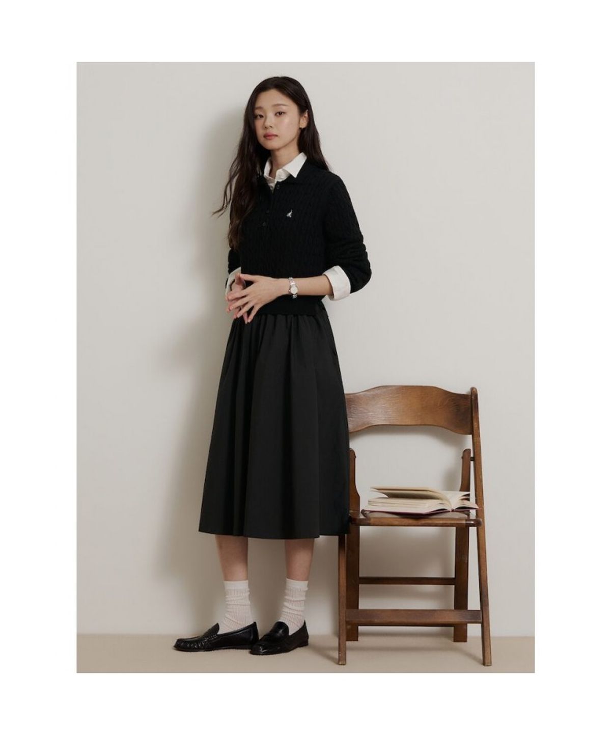 빈폴 레이디스(BEANPOLE LADIES) 케이블 니트 원피스  블랙 (BF685UC015)