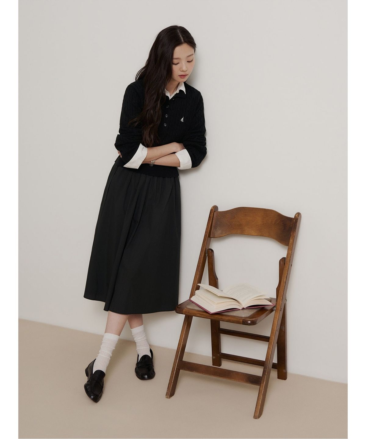 빈폴 레이디스(BEANPOLE LADIES) 케이블 니트 원피스  블랙 (BF685UC015)