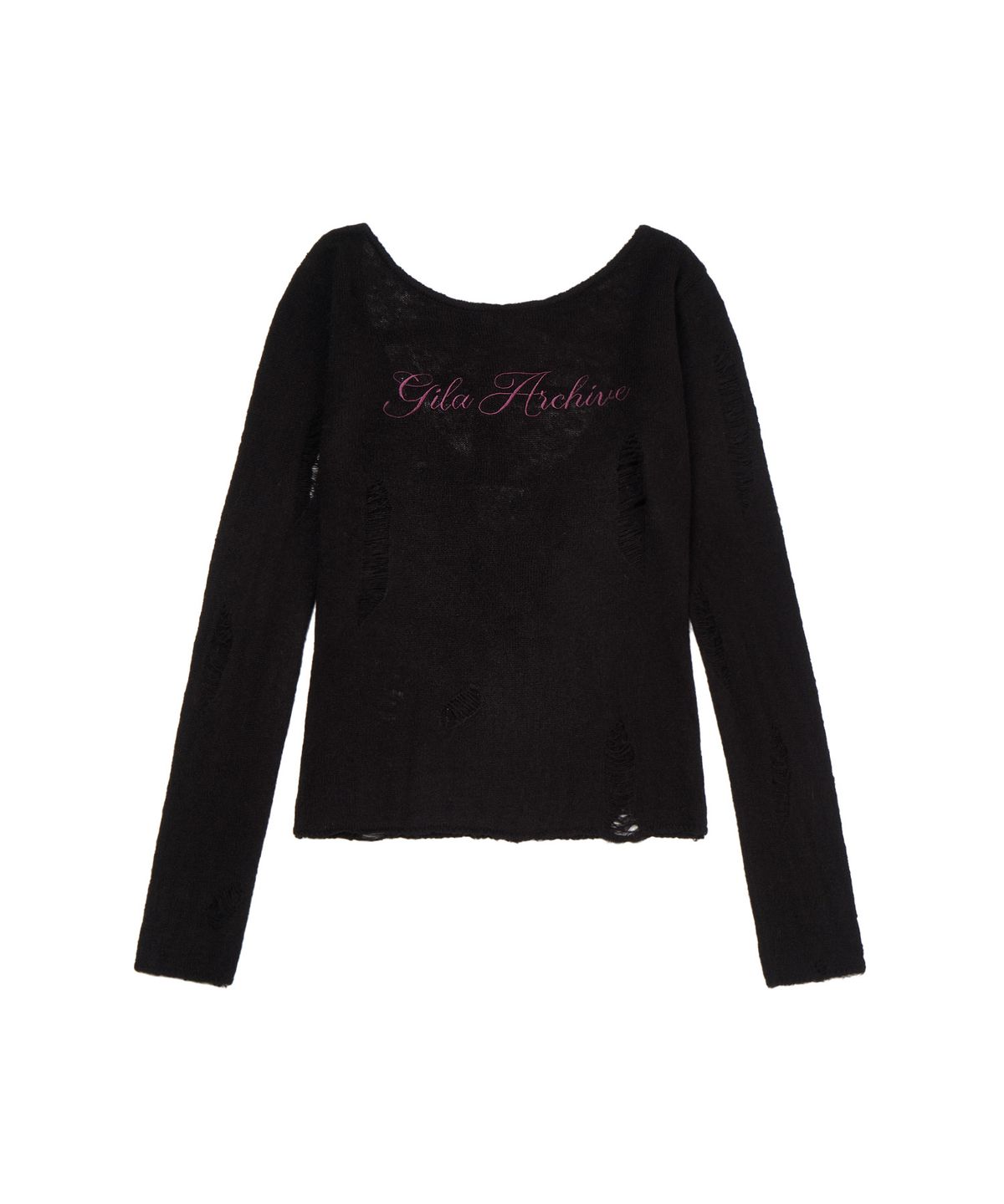 길라아카이브(GILAARCHIVE) DAMAGE BACKLESS LOGO KNIT_BLACK