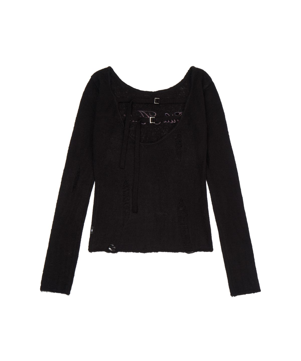 길라아카이브(GILAARCHIVE) DAMAGE BACKLESS LOGO KNIT_BLACK