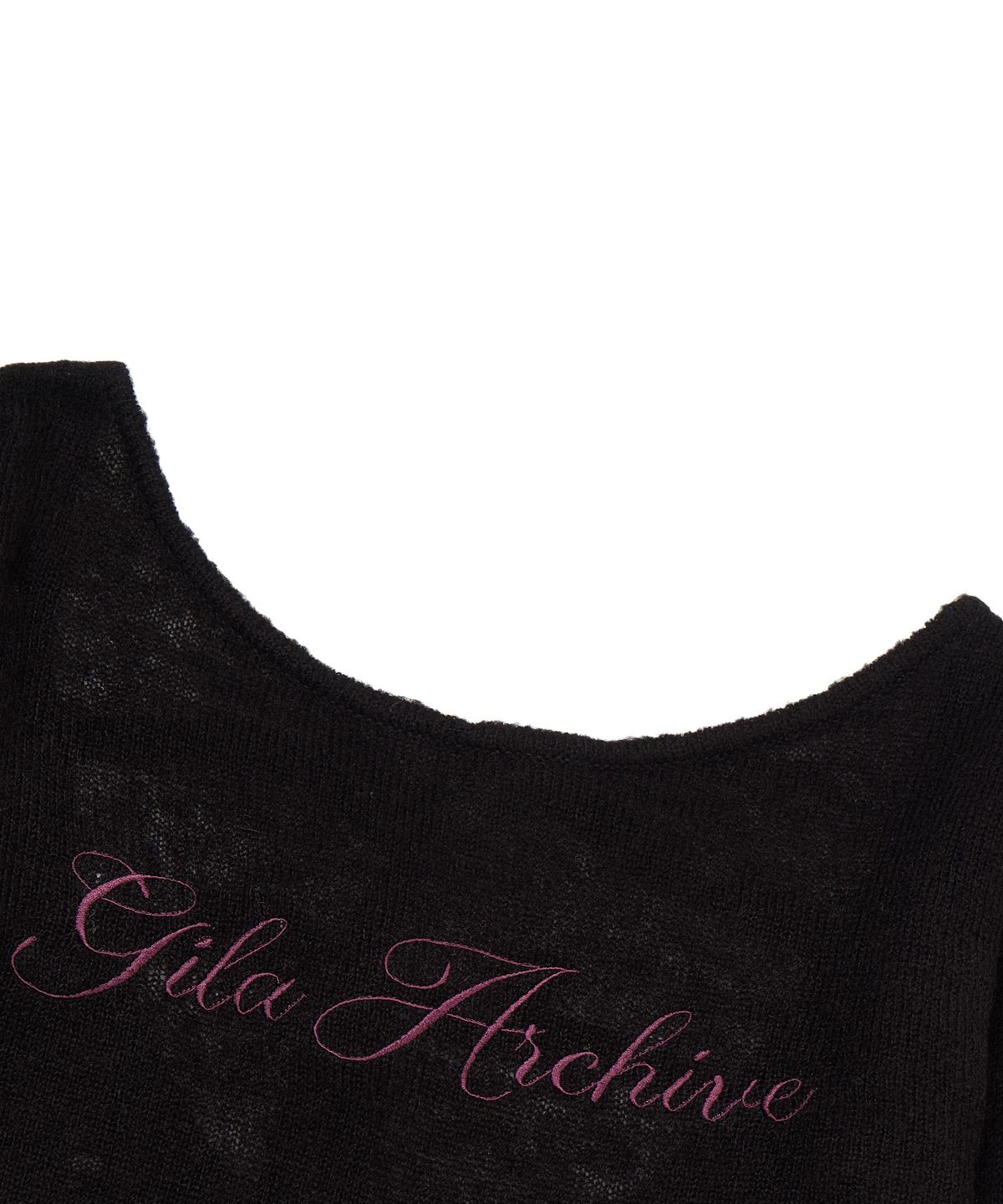 길라아카이브(GILAARCHIVE) DAMAGE BACKLESS LOGO KNIT_BLACK