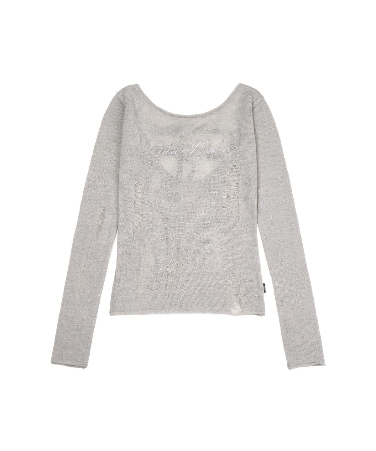 길라아카이브(GILAARCHIVE) DAMAGE BACKLESS LOGO KNIT_GREY