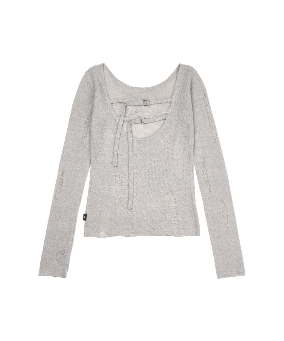 길라아카이브(GILAARCHIVE) DAMAGE BACKLESS LOGO KNIT_GREY