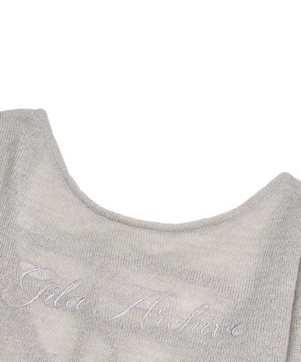 길라아카이브(GILAARCHIVE) DAMAGE BACKLESS LOGO KNIT_GREY