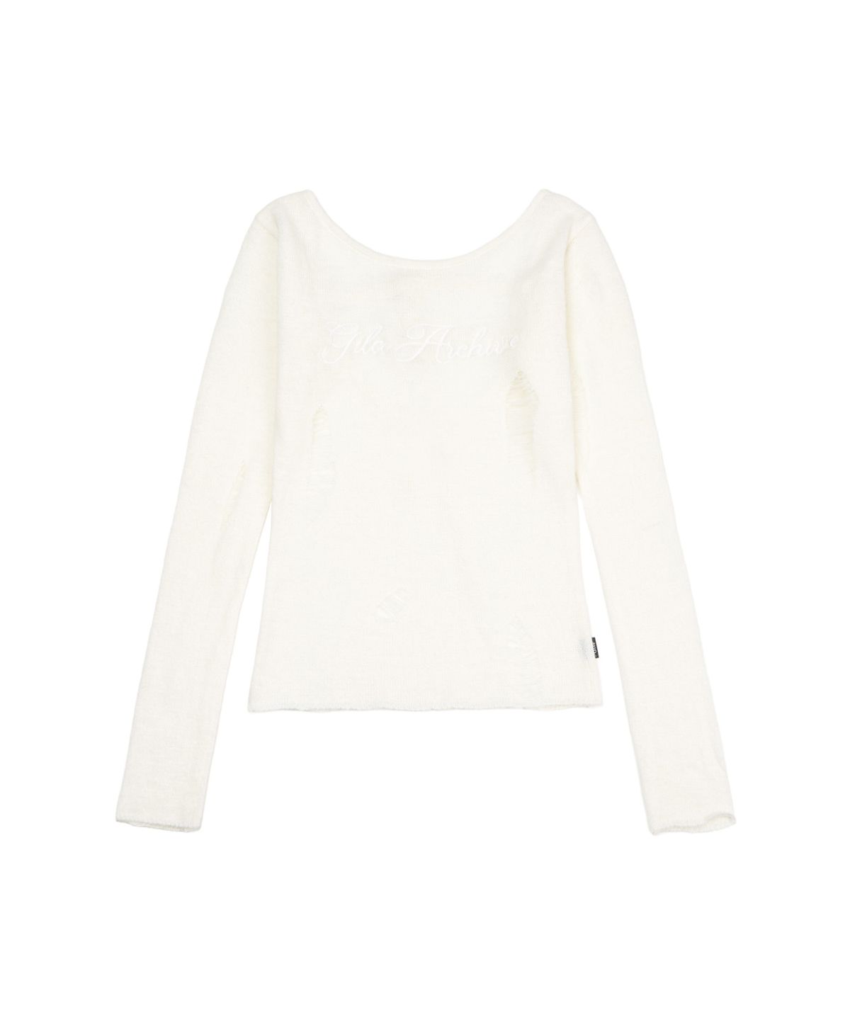 길라아카이브(GILAARCHIVE) DAMAGE BACKLESS LOGO KNIT_IVORY