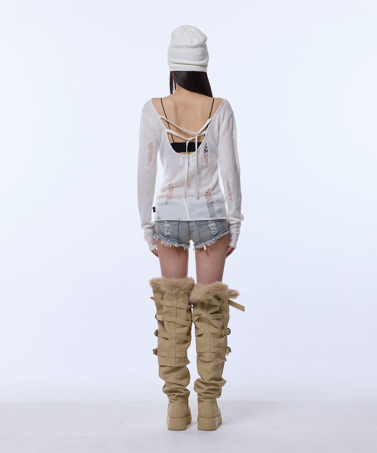 길라아카이브(GILAARCHIVE) DAMAGE BACKLESS LOGO KNIT_IVORY