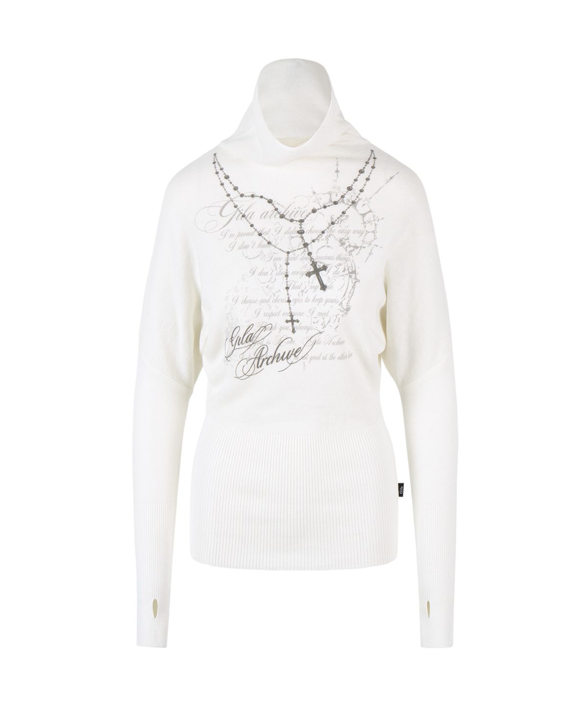 길라아카이브(GILAARCHIVE) HIGH NECK COWL GRAPHIC KNIT_WHITE