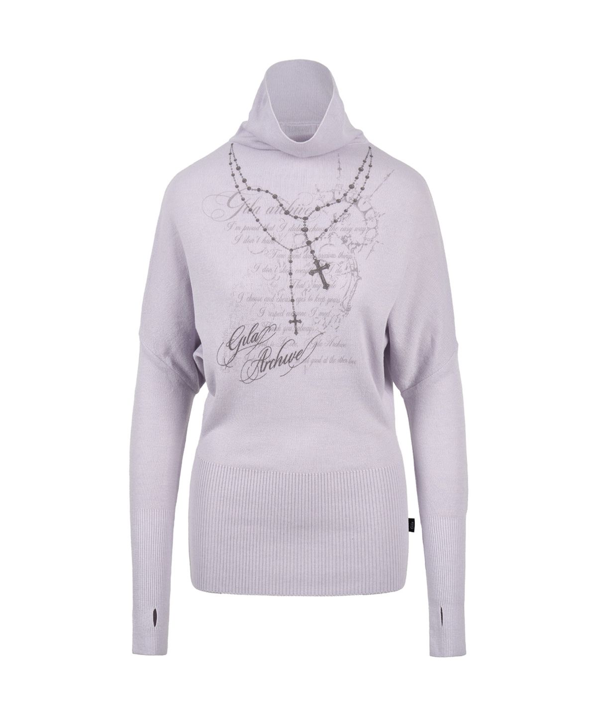 길라아카이브(GILAARCHIVE) HIGH NECK COWL GRAPHIC KNIT_LIGHT PURPLE