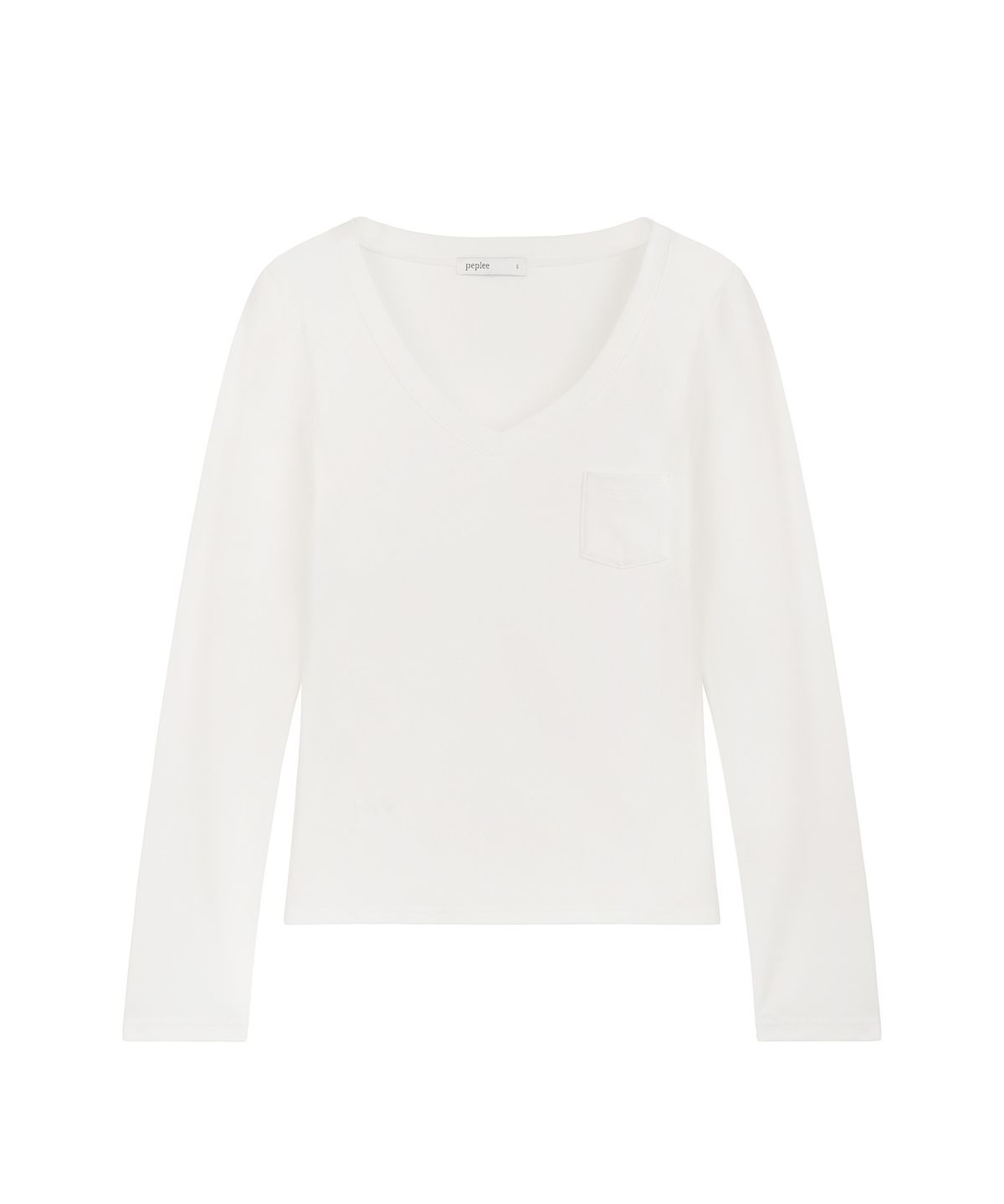 페플리(PEPLEE) V-Neck Pocket Long Sleeve (White)