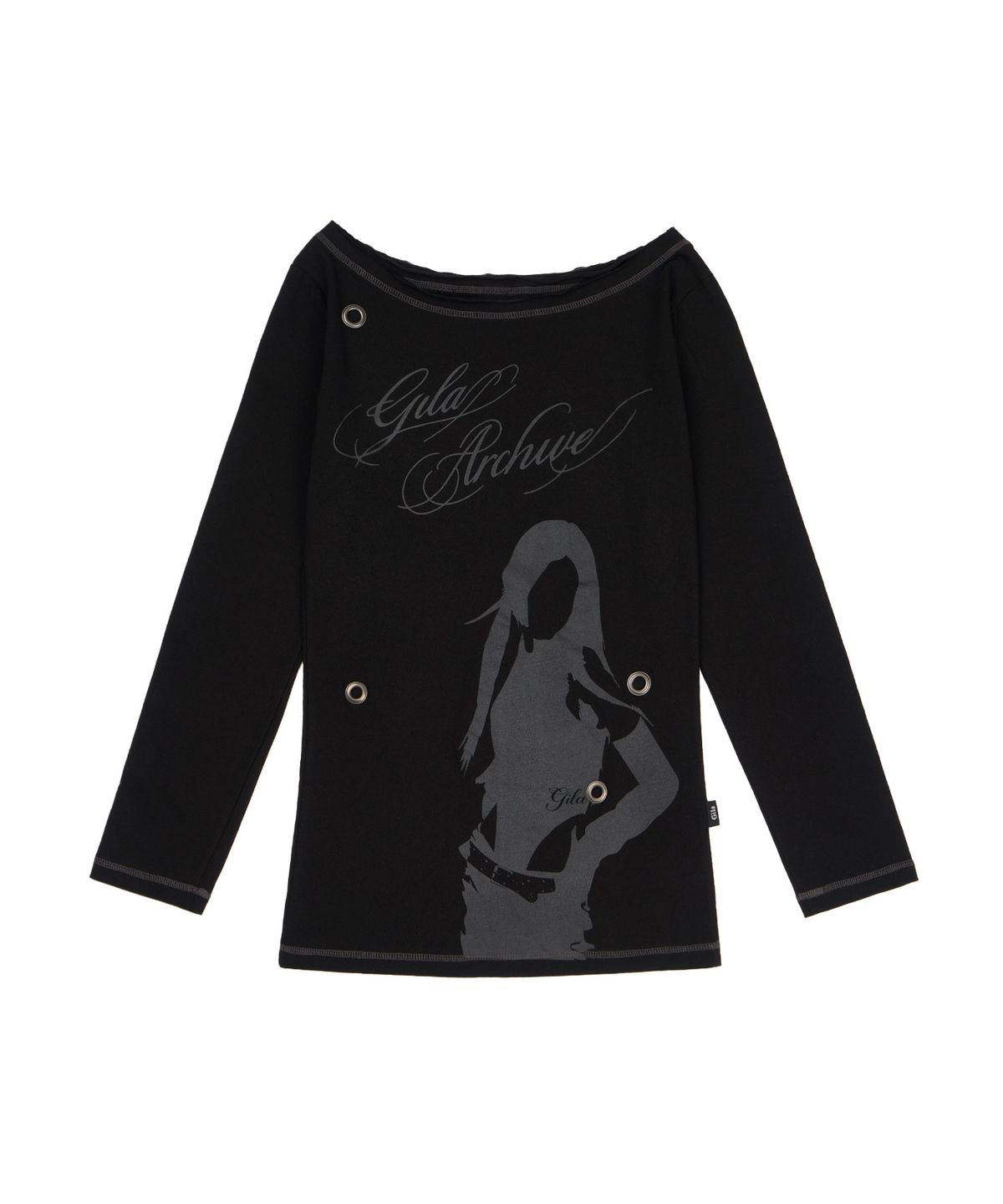 길라아카이브(GILAARCHIVE) ONE SHOULDER EYELET LONG SLEEVE_BLACK