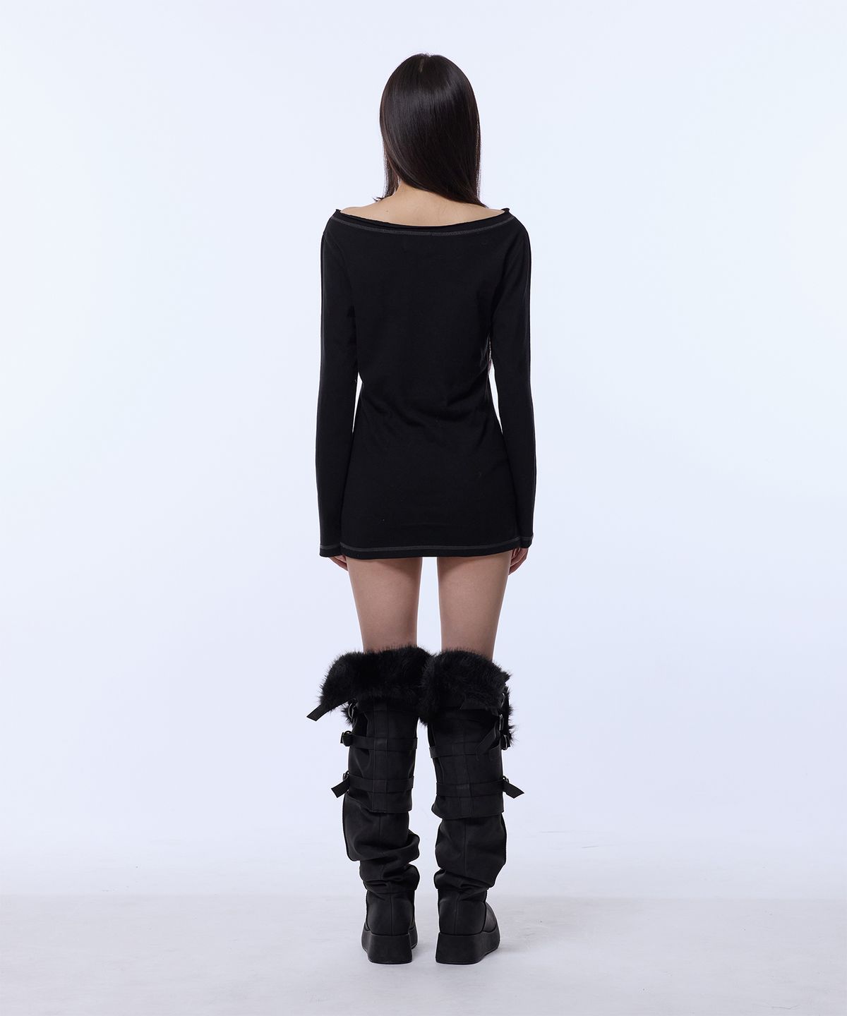 길라아카이브(GILAARCHIVE) ONE SHOULDER EYELET LONG SLEEVE_BLACK