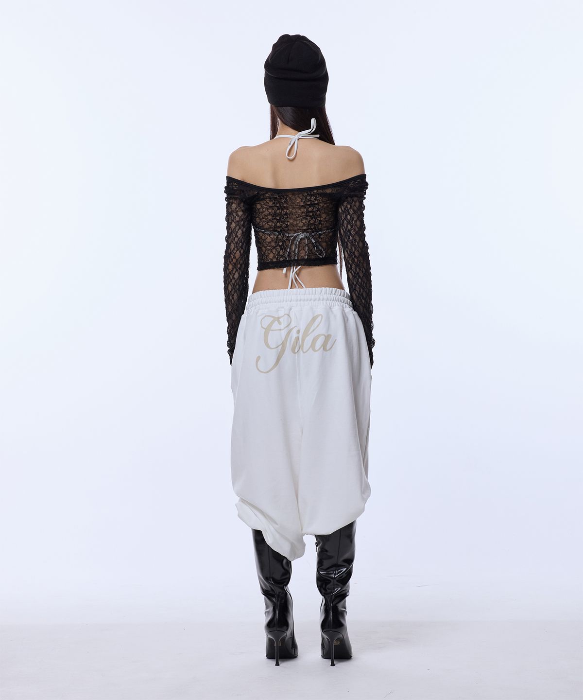 길라아카이브(GILAARCHIVE) LAYERED LACE STRAP LONG SLEEVE_BLACK
