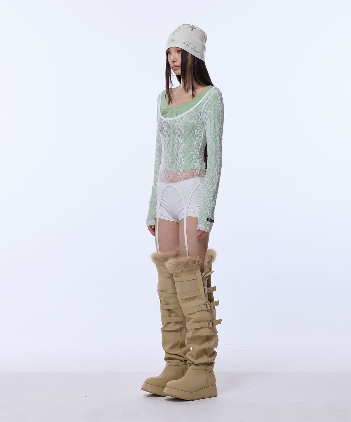 길라아카이브(GILAARCHIVE) LAYERED LACE STRAP LONG SLEEVE_WHITE