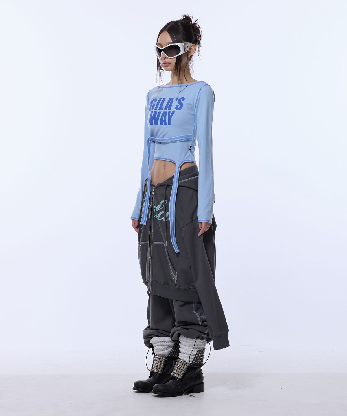 길라아카이브(GILAARCHIVE) 2-WAY STRAP CROP LONG SLEEVE_BLUE