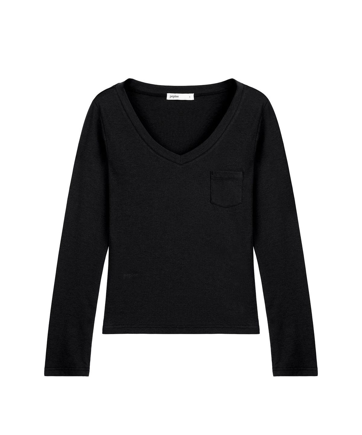 페플리(PEPLEE) V-Neck Pocket Long Sleeve (Black)