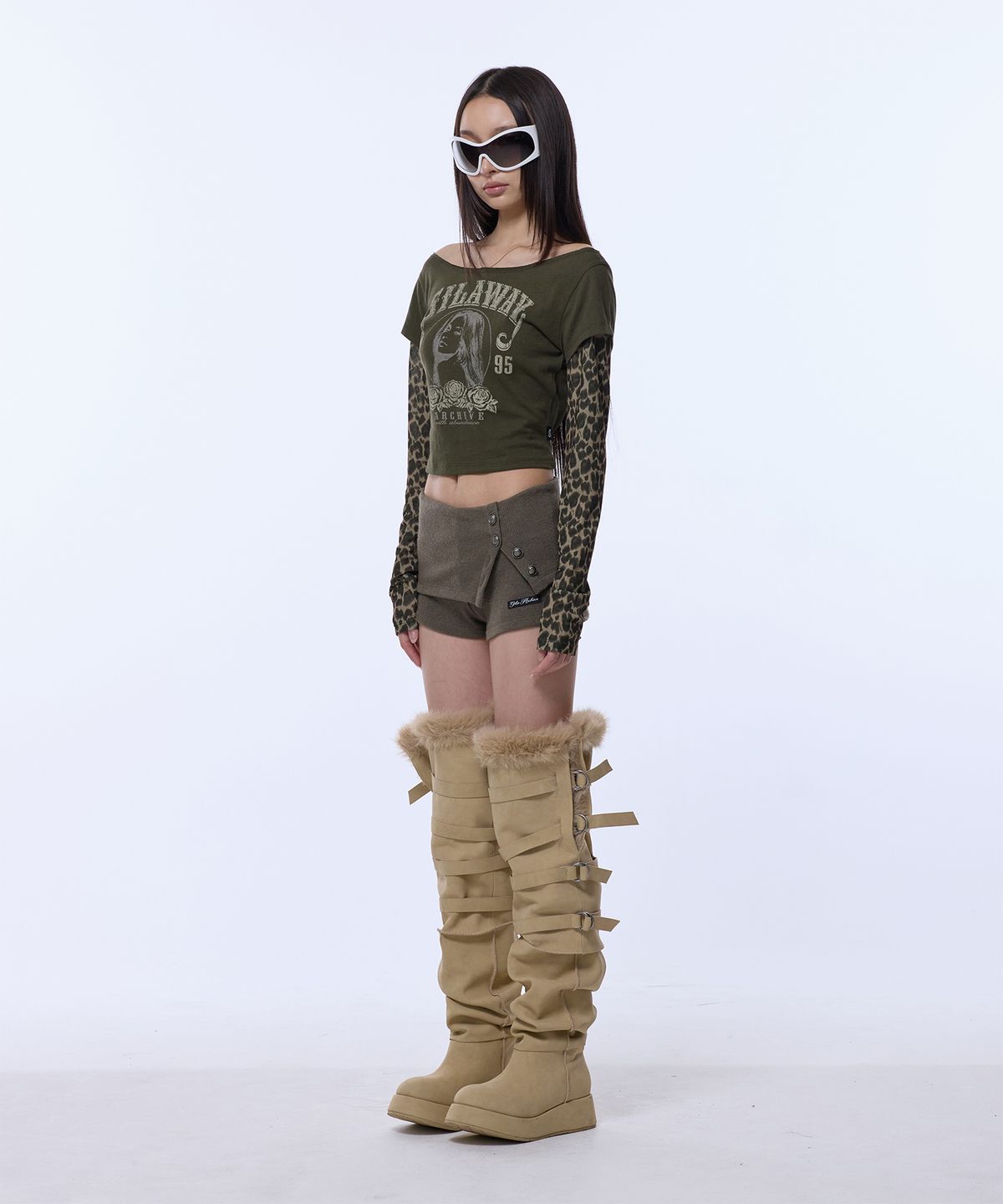 길라아카이브(GILAARCHIVE) RUNAWAY GIRL LEOPARD LONG SLEEVE_GREEN