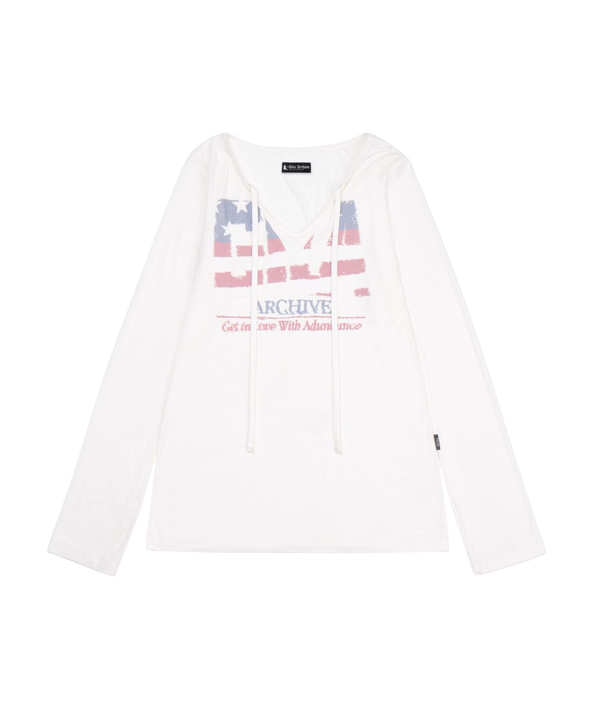 길라아카이브(GILAARCHIVE) USA LOGO V NECK LONG SLEEVE_WHITE