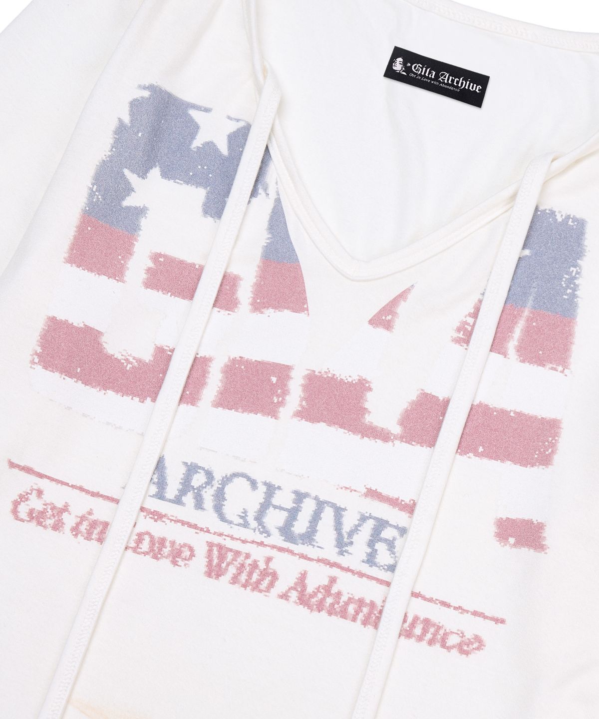길라아카이브(GILAARCHIVE) USA LOGO V NECK LONG SLEEVE_WHITE