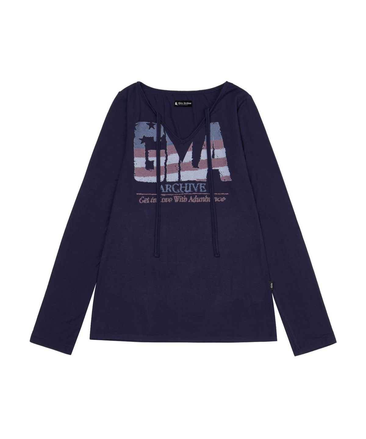 길라아카이브(GILAARCHIVE) USA LOGO V NECK LONG SLEEVE_NAVY