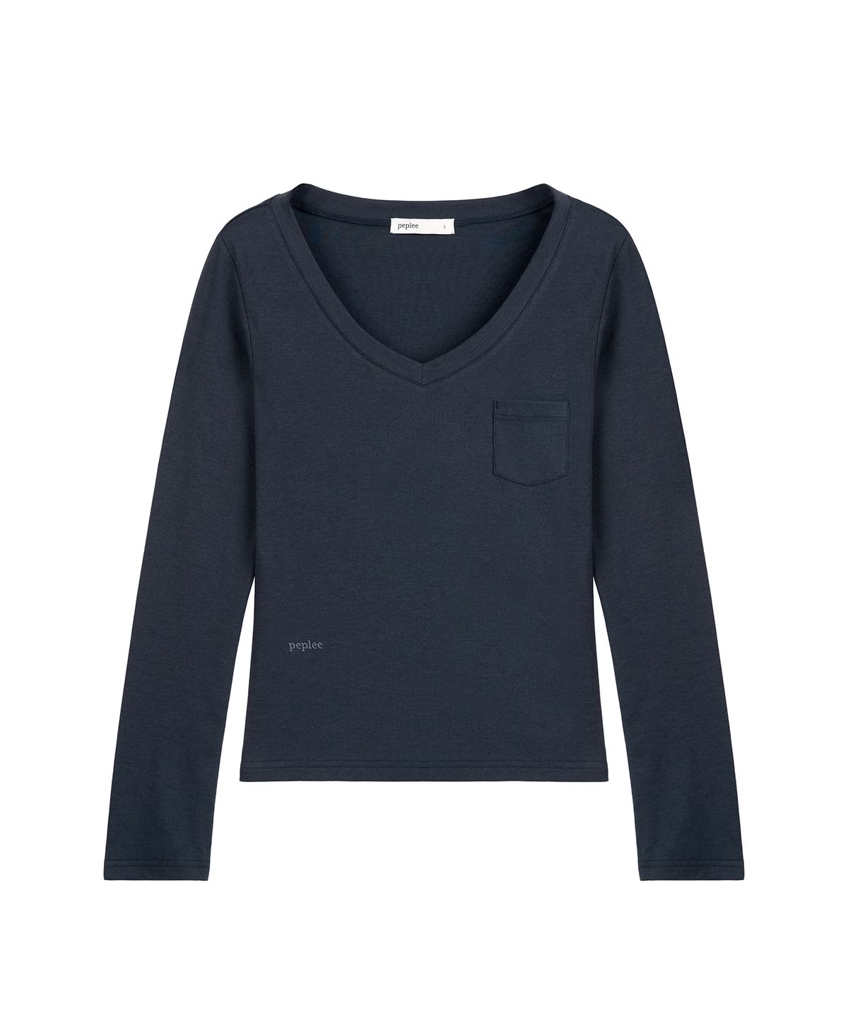 페플리(PEPLEE) V-Neck Pocket Long Sleeve (Navy)