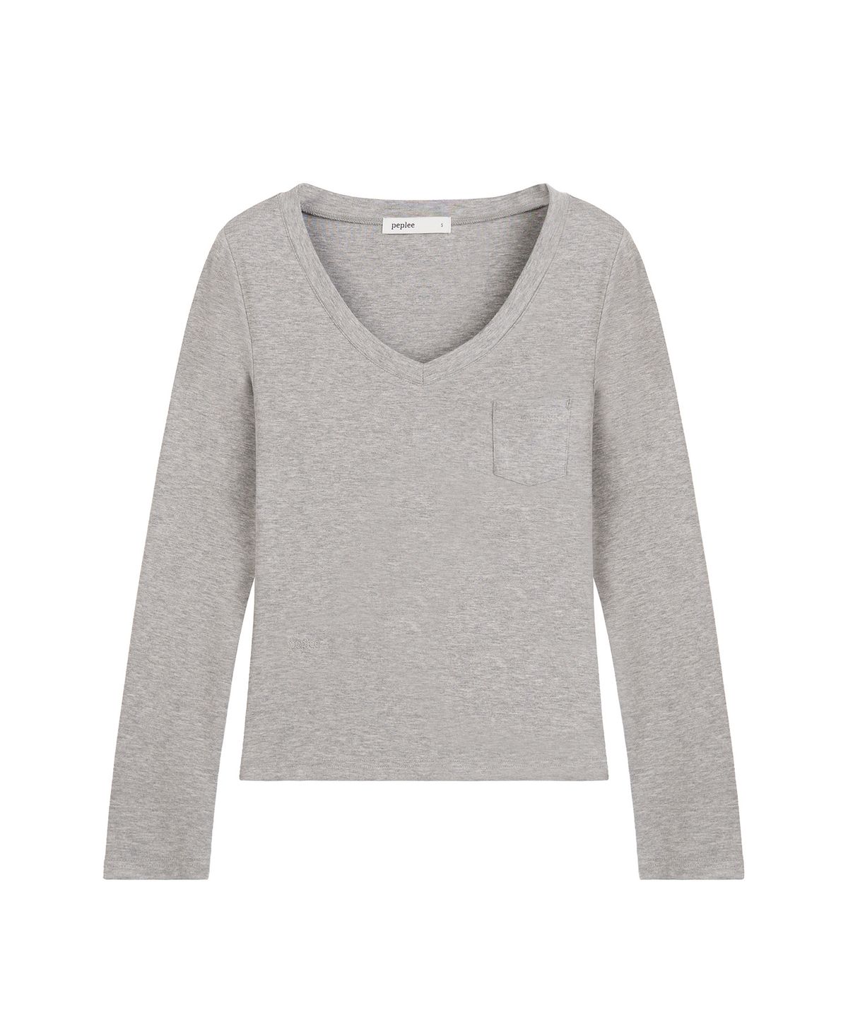 페플리(PEPLEE) V-Neck Pocket Long Sleeve (Grey)
