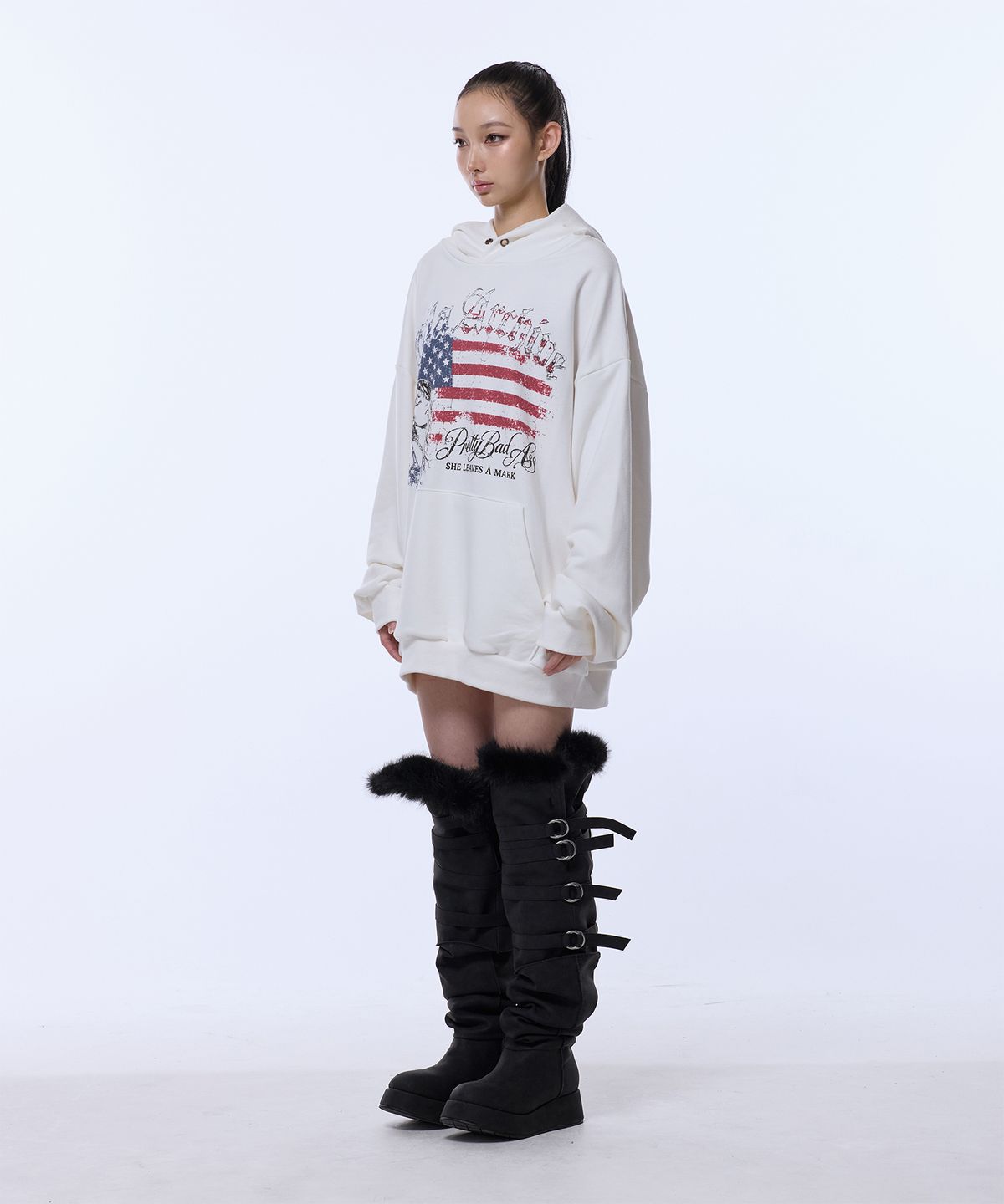 길라아카이브(GILAARCHIVE) USA LOGO GIRL OVER SIZE HOODED_WHITE