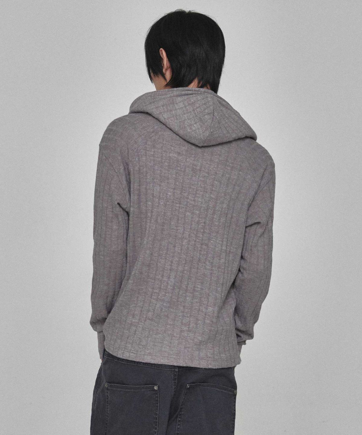 기철(KICHUL) Cozy Ribbed Knit Hoodie (Grey)
