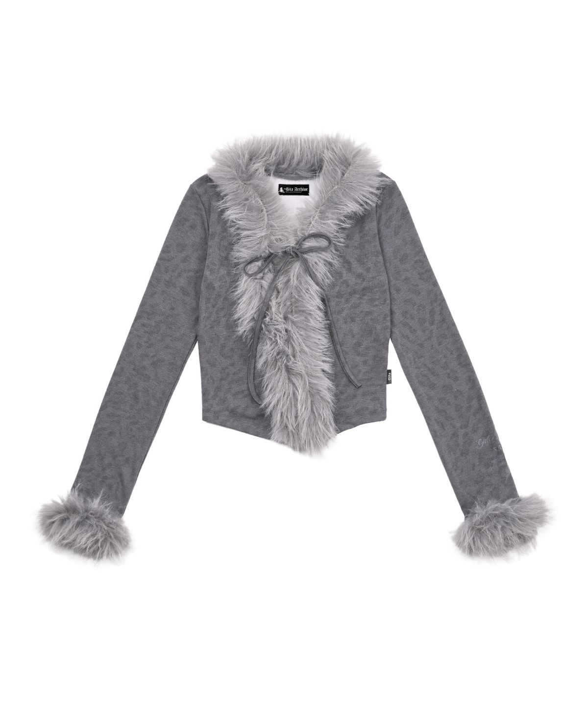 길라아카이브(GILAARCHIVE) FUR TRIMMING LEOPARD CARDIGAN_CHARCOAL