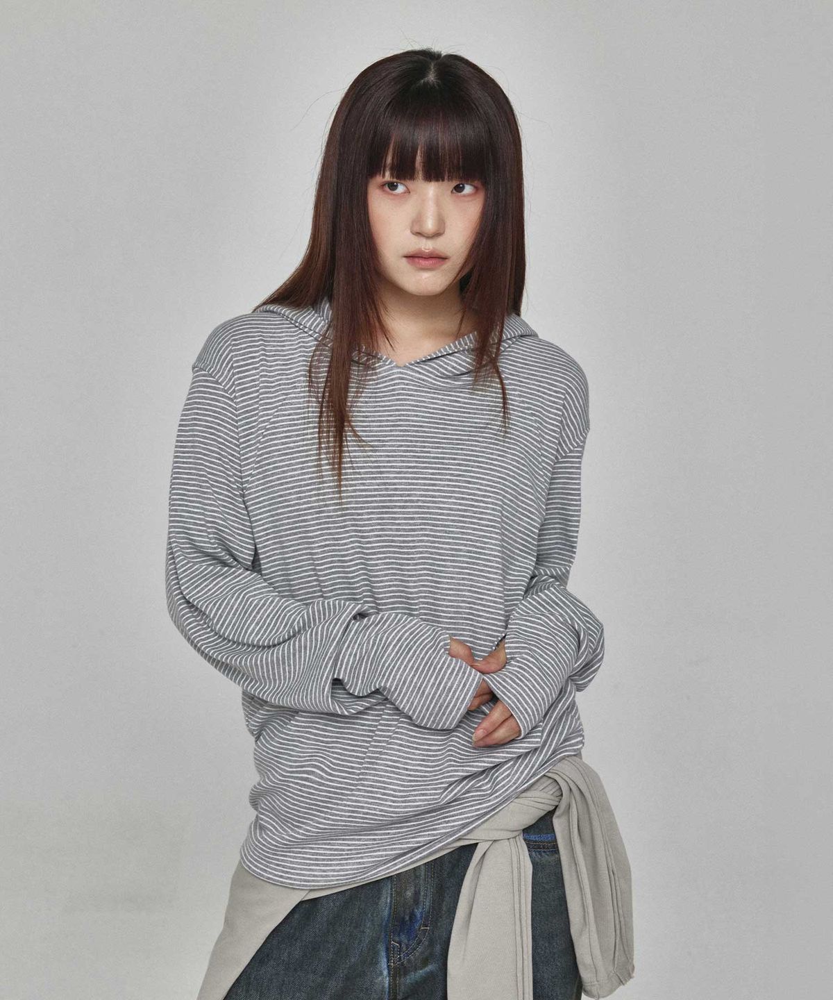 기철(KICHUL) Cloud Stripe Hoodie (Light Grey)