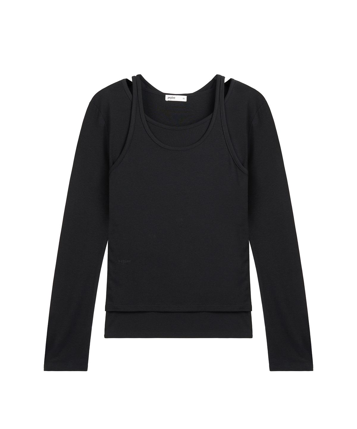 페플리(PEPLEE) [Set] Tencel Layered Top (Black)