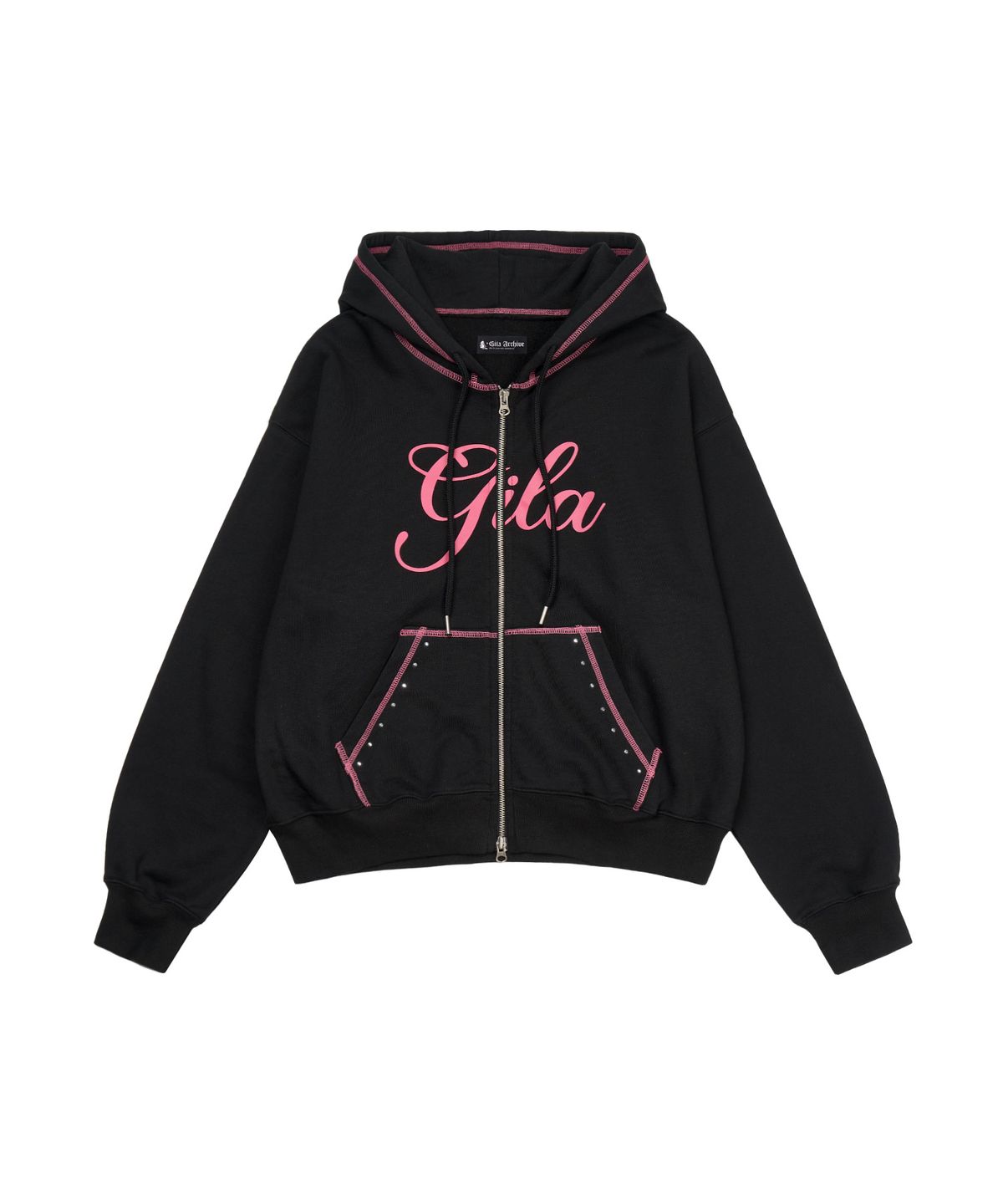 길라아카이브(GILAARCHIVE) STITCHED SMALL LOGO HOOD ZIP-UP_BLACK