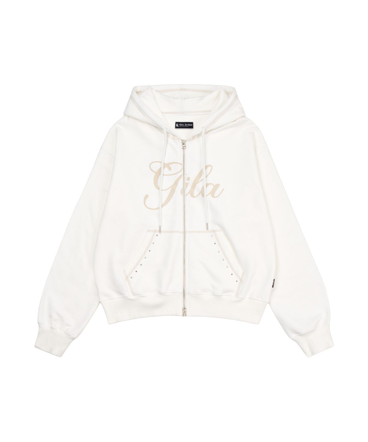 길라아카이브(GILAARCHIVE) STITCHED SMALL LOGO HOOD ZIP-UP_WHITE