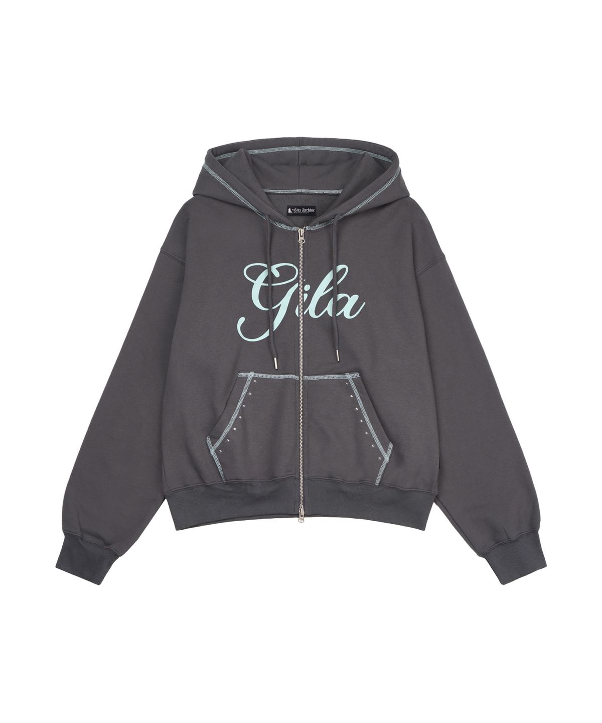 길라아카이브(GILAARCHIVE) STITCHED SMALL LOGO HOOD ZIP-UP_CHARCOAL