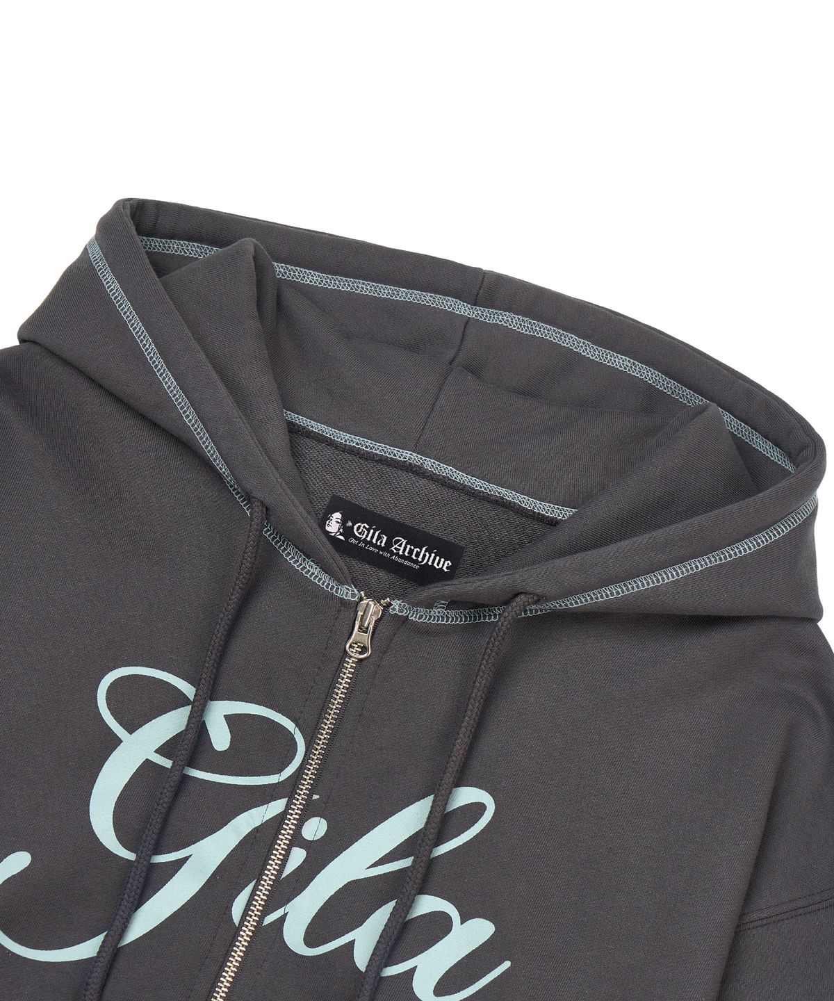 길라아카이브(GILAARCHIVE) STITCHED SMALL LOGO HOOD ZIP-UP_CHARCOAL