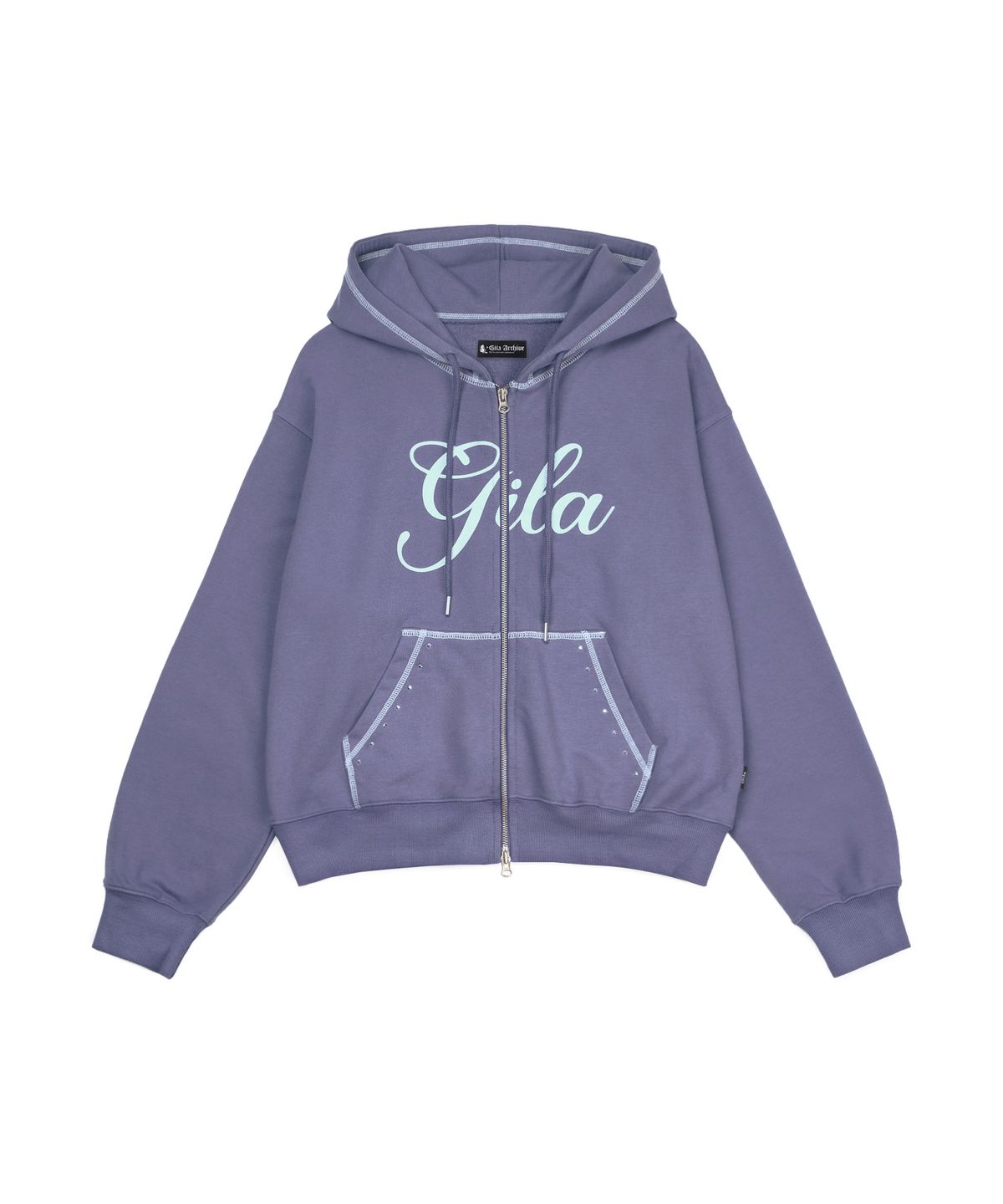 길라아카이브(GILAARCHIVE) STITCHED SMALL LOGO HOOD ZIP-UP_BLUE