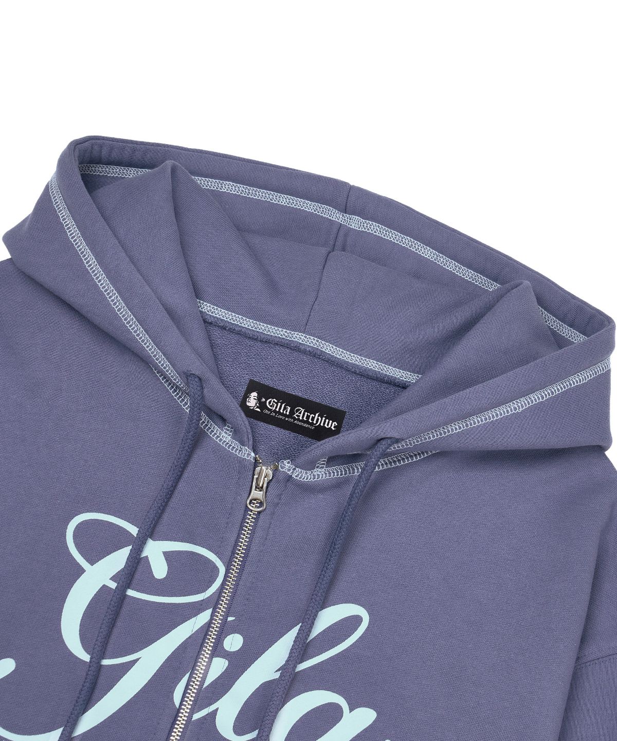 길라아카이브(GILAARCHIVE) STITCHED SMALL LOGO HOOD ZIP-UP_BLUE