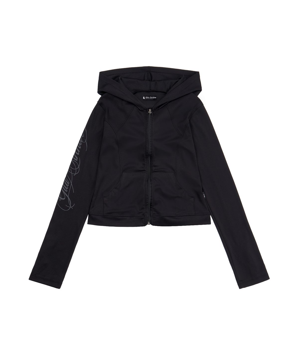 길라아카이브(GILAARCHIVE) SIDE LETTERING LOGO CROP HOOD ZIP-UP_BLACK