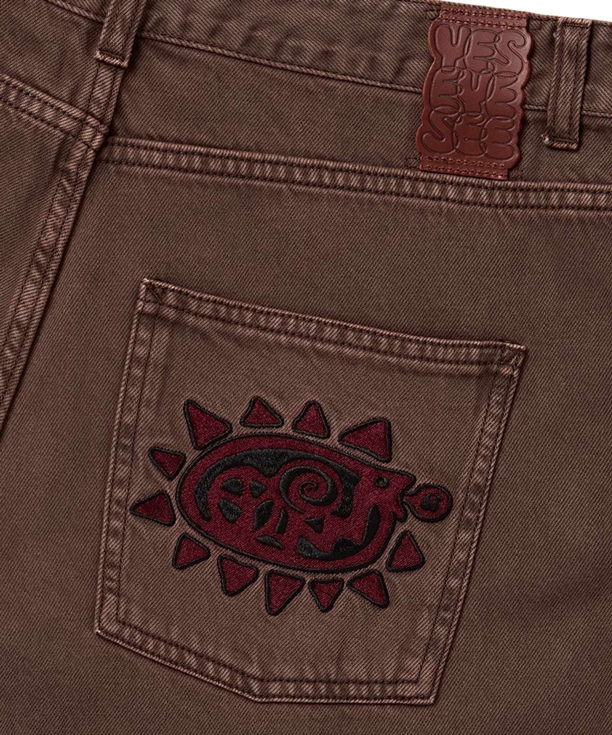 예스아이씨(YESEYESEE) Flower Rivet Denim Pants Brown