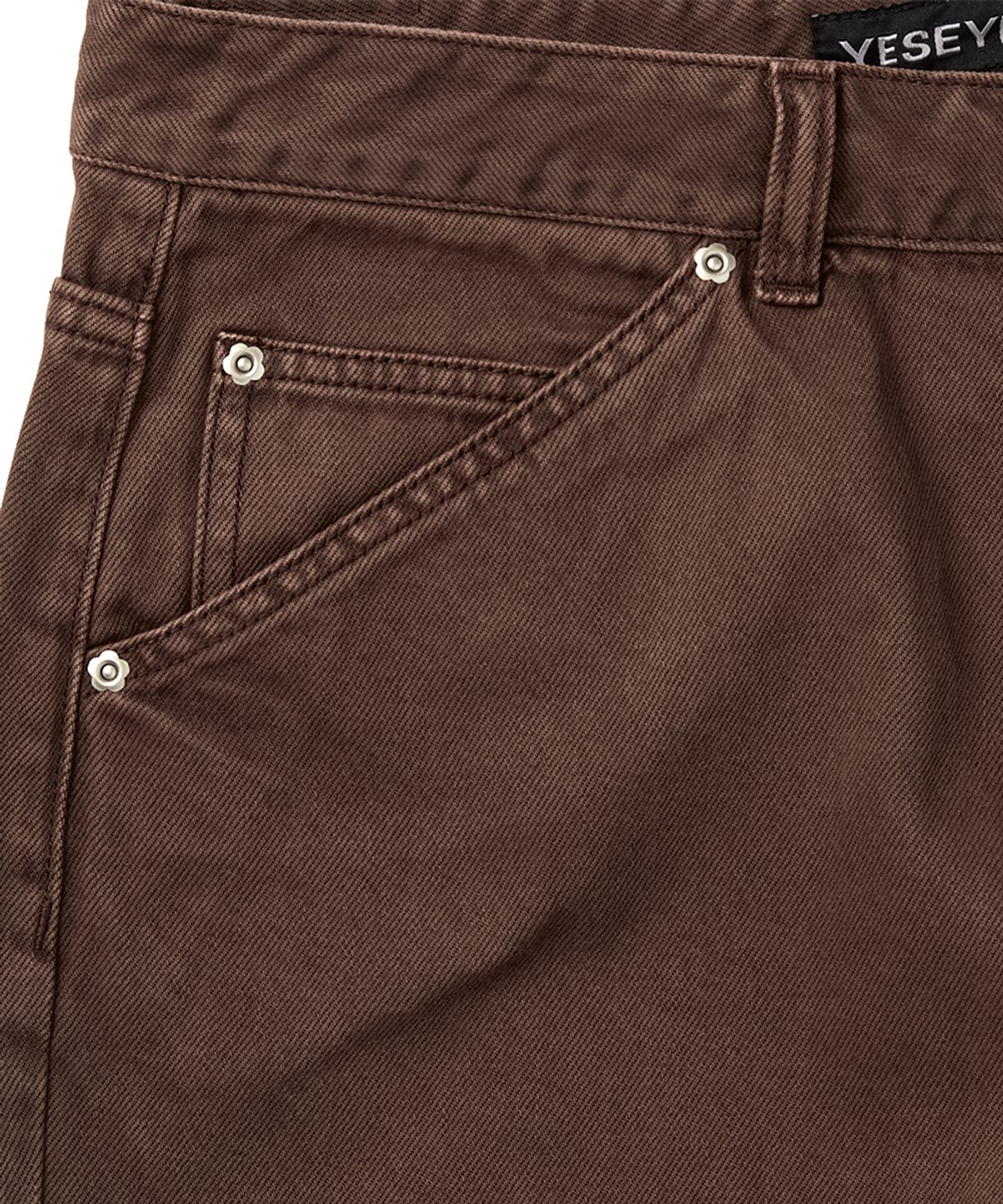 예스아이씨(YESEYESEE) Flower Rivet Denim Pants Brown