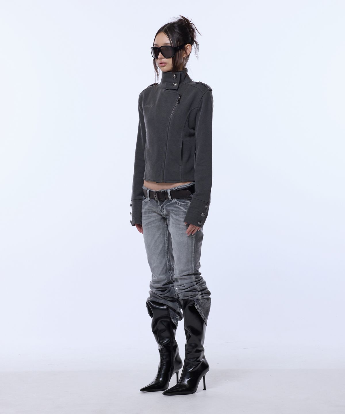 길라아카이브(GILAARCHIVE) HIGH NECK NAPOLEON SIDE ZIP JACKET_GREY