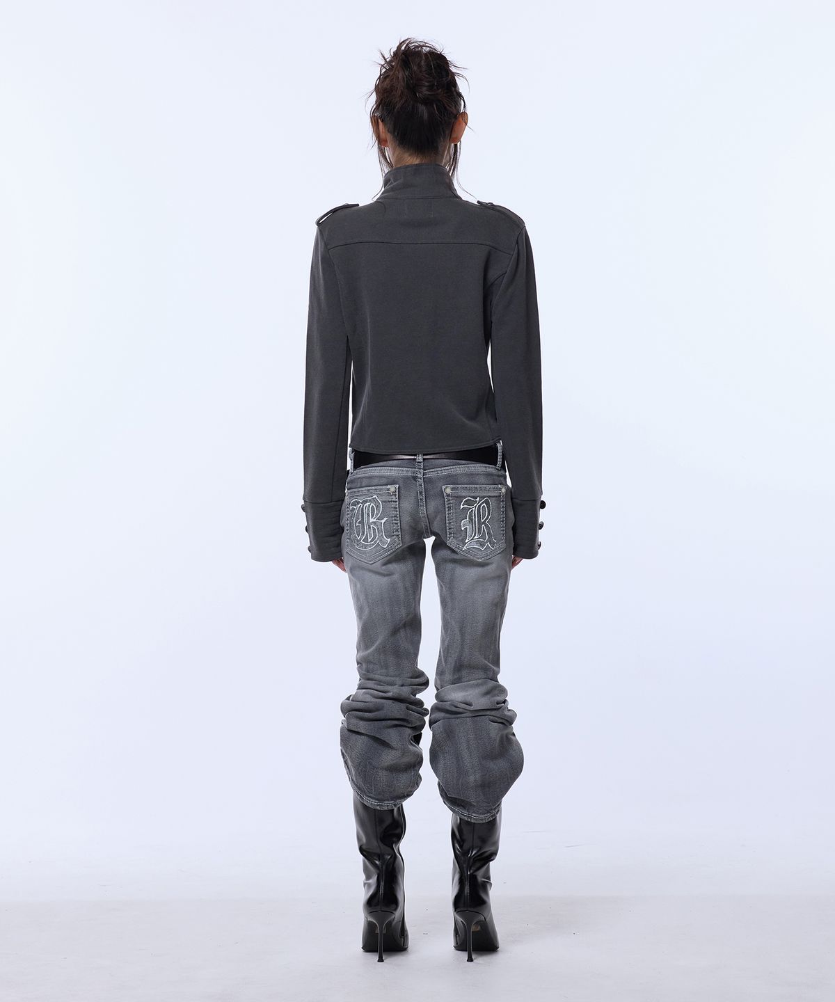 길라아카이브(GILAARCHIVE) HIGH NECK NAPOLEON SIDE ZIP JACKET_GREY