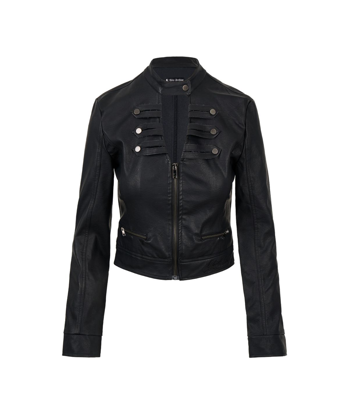 길라아카이브(GILAARCHIVE) CHOKER NAPOLEON CROP LEATHER JACKET_BLACK
