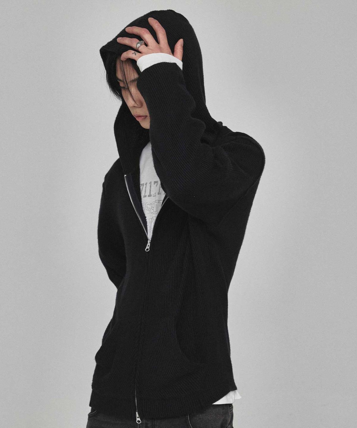 기철(KICHUL) Mono Knit Zip Hoodie (Black)