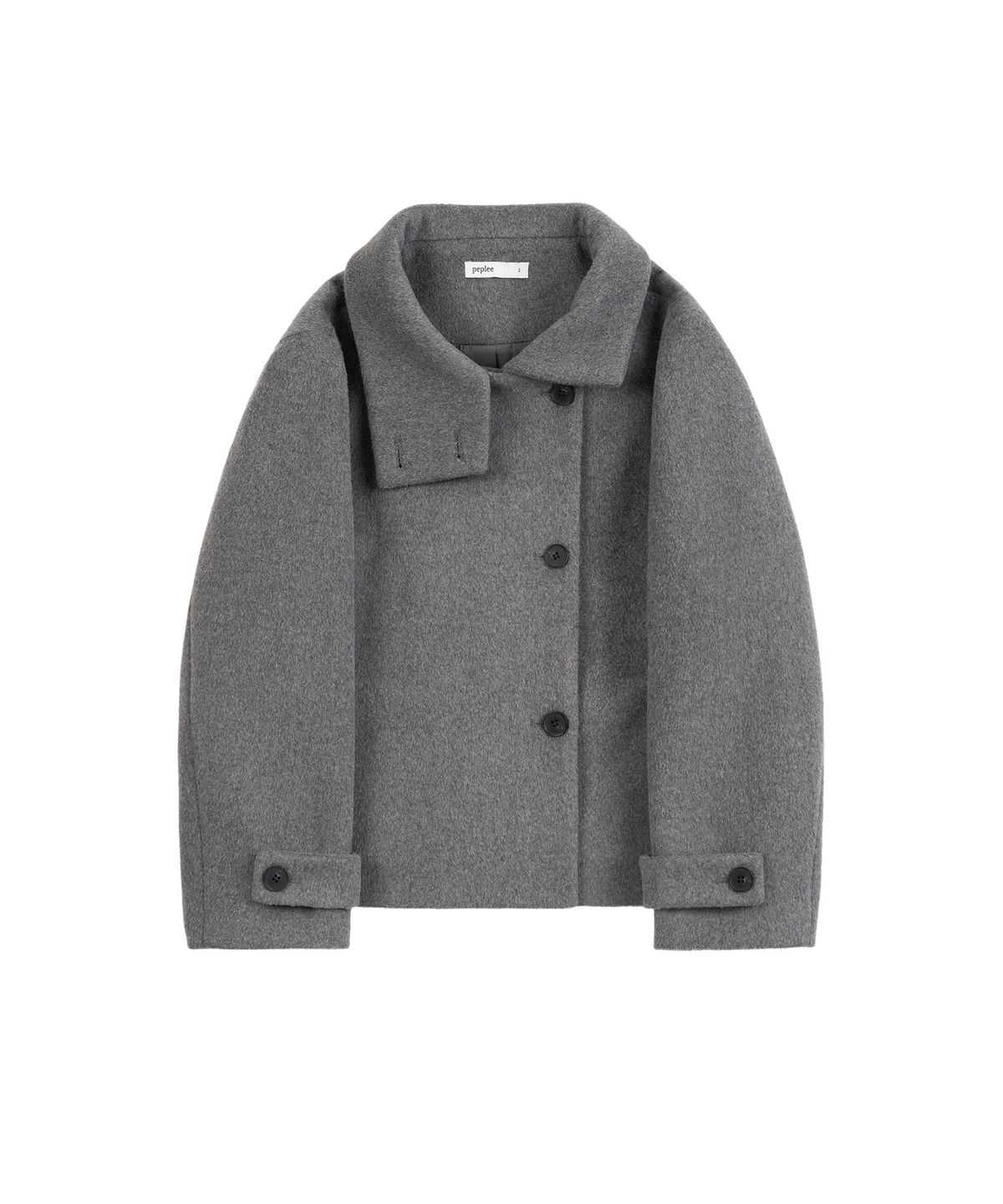 페플리(PEPLEE) Button High Neck Short Coat (Grey)