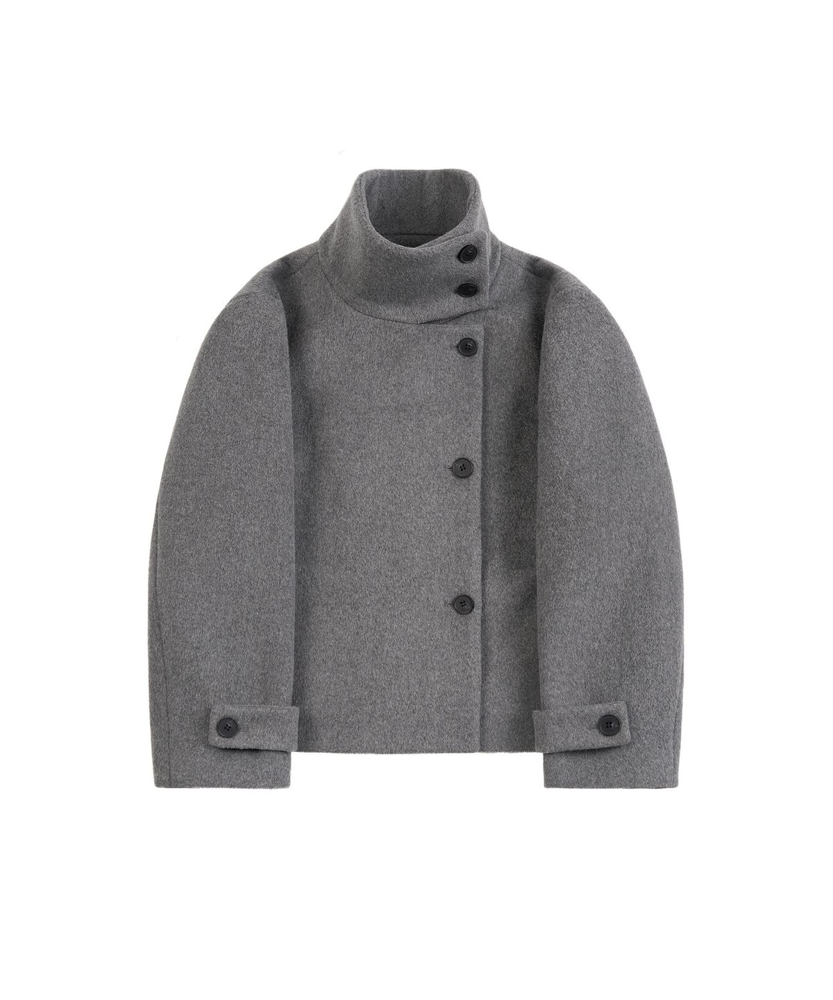 페플리(PEPLEE) Button High Neck Short Coat (Grey)