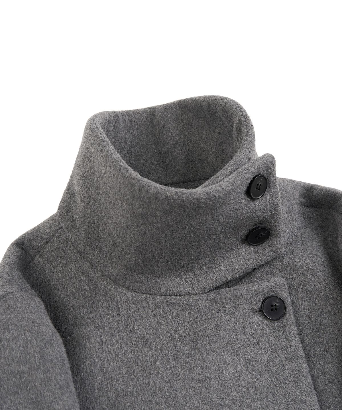 페플리(PEPLEE) Button High Neck Short Coat (Grey)