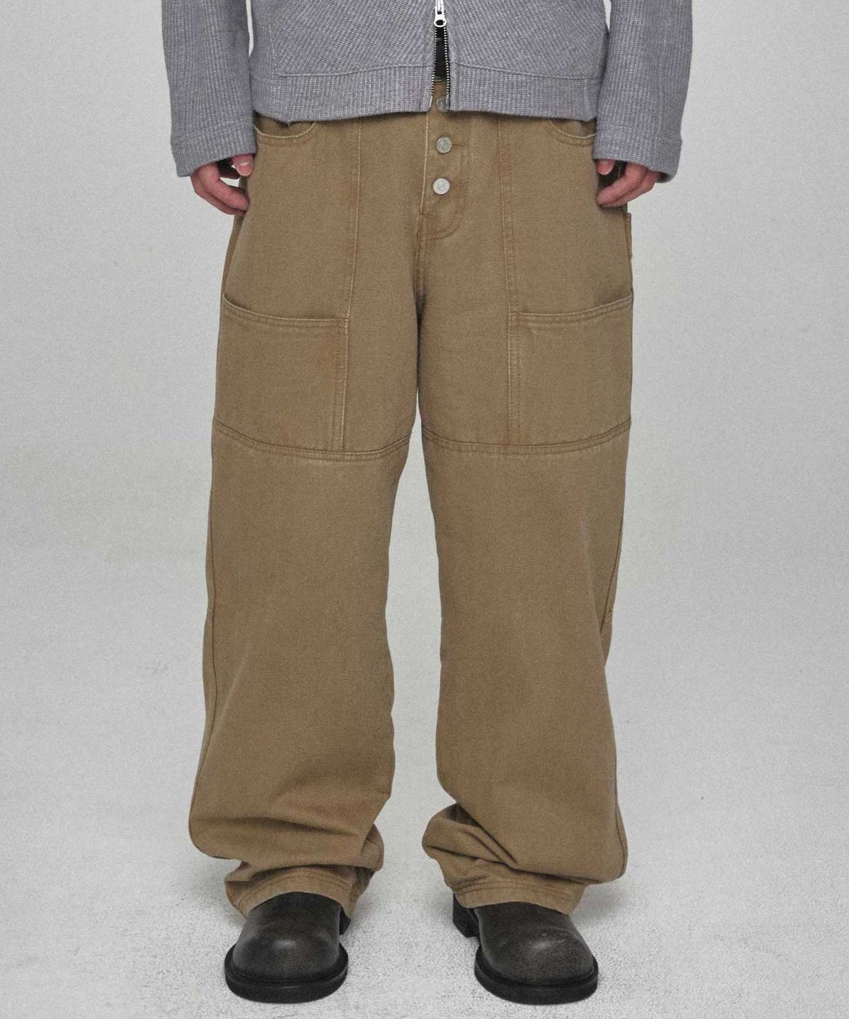 기철(KICHUL) Segment Cotton Pants (Dark Beige)