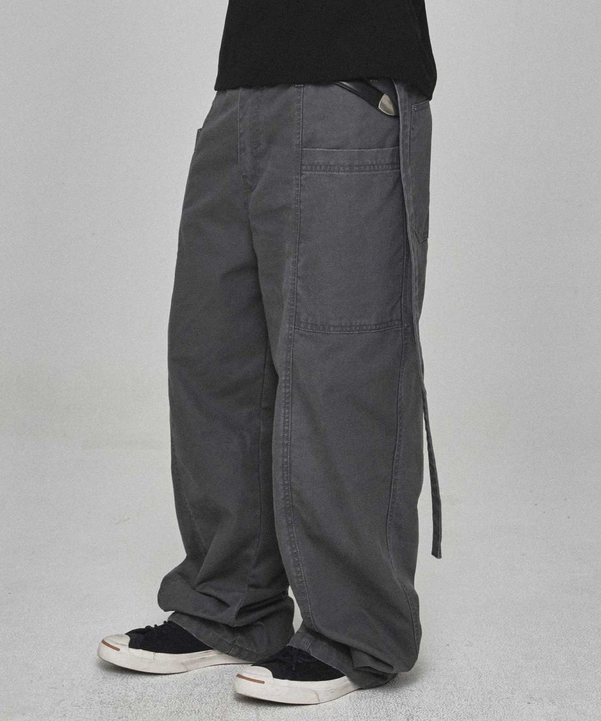 기철(KICHUL) Side Tie Cotton Pants (Washed Charcoal)