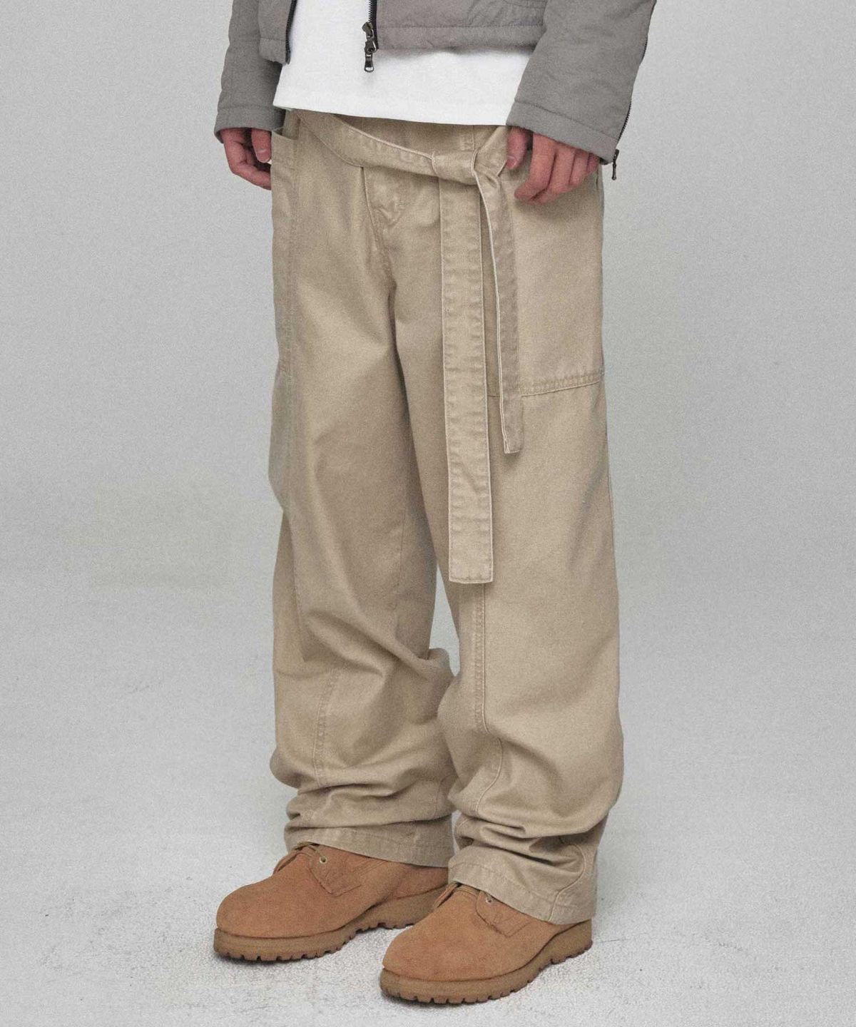 기철(KICHUL) Side Tie Cotton Pants (Washed Beige)