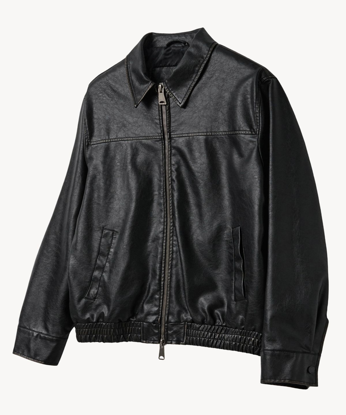 브이투(VTWO) 8317 빈티지 워싱 레더 자켓 (BLACK)